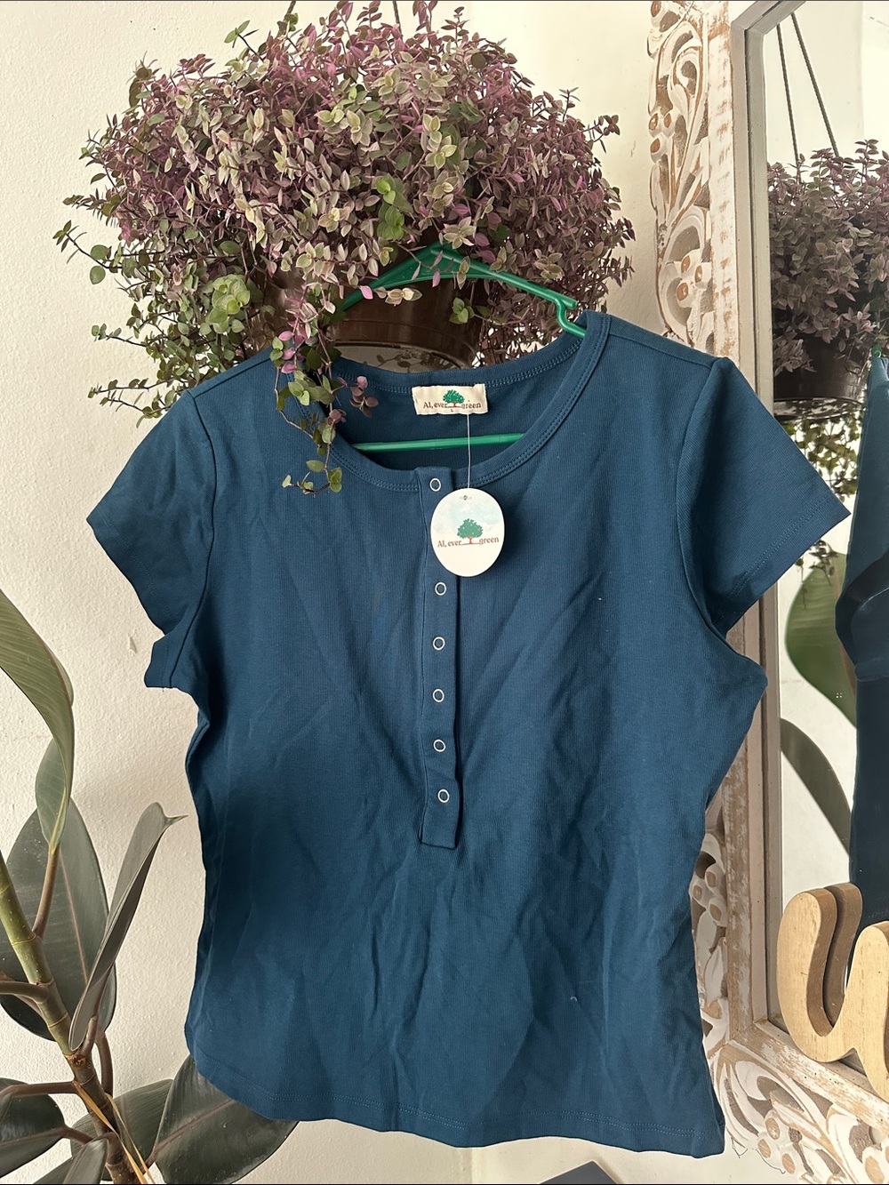 NWT Al, ever green Teal Short-Sleeve Henley Tee